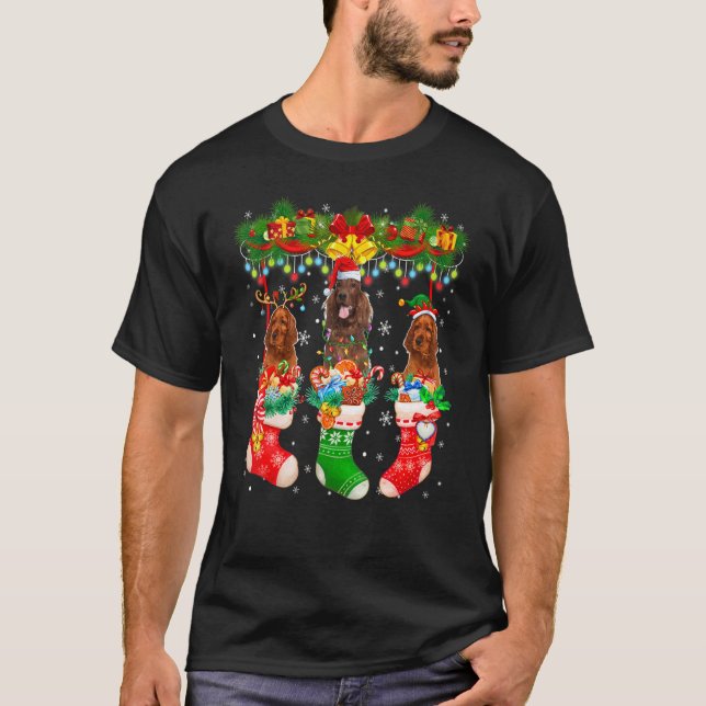 Camiseta Três Papais noeis Reindeer Elf Irish Setter Dogs E (Frente)