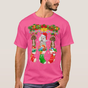 Camiseta Três Papais noeis Reindeer Elf Poodle Cães No Nata