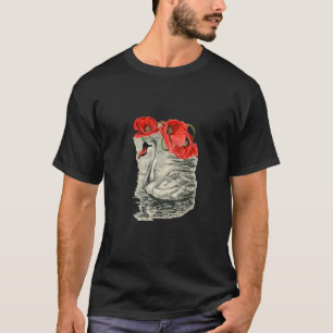 Camiseta Três papoilas e flores de pássaro cisne fezes