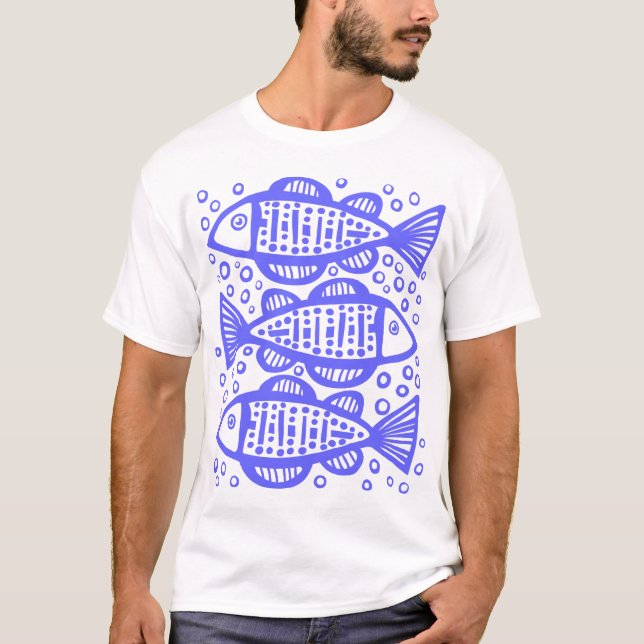 Camiseta Três peixes - Azul elétrico (Frente)