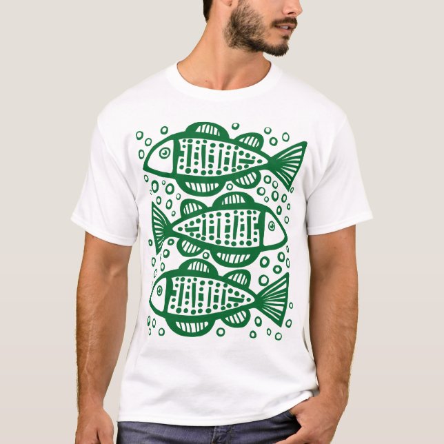 Camiseta Três Peixes - Floresta Verde (Frente)
