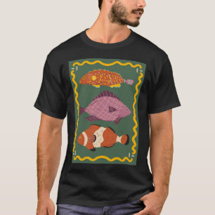 Camiseta Três peixes fofos - fundo verde
