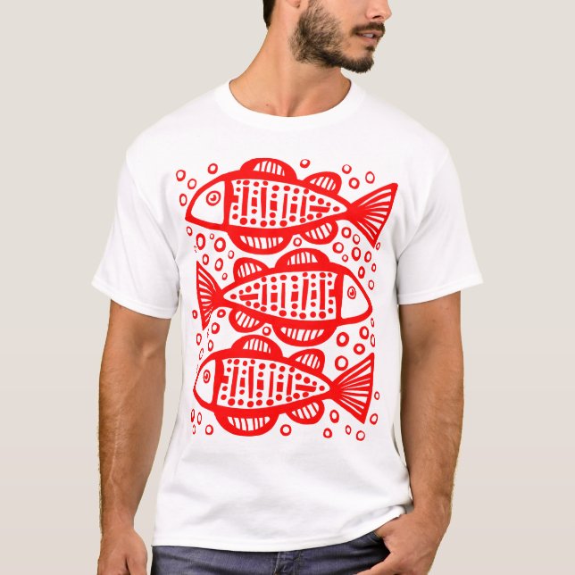 Camiseta Três Peixes - Vermelho (Frente)