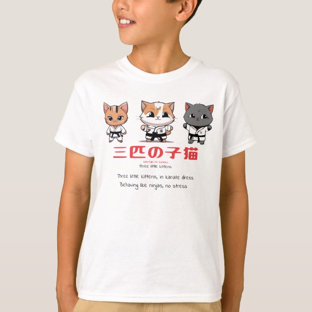 Camiseta Três pequenos Gatinhos Ninja (Frente)