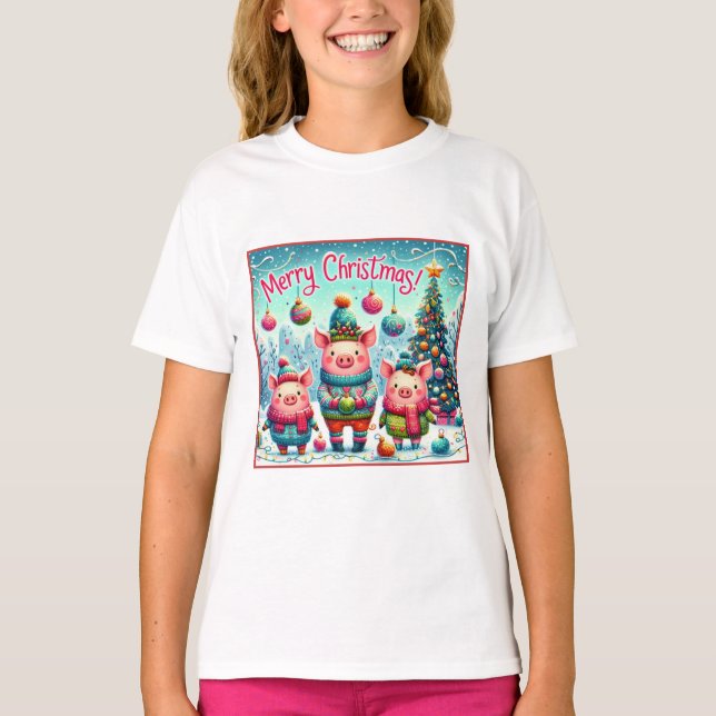 Camiseta Três Pequenos Porcos de Natal (Frente)
