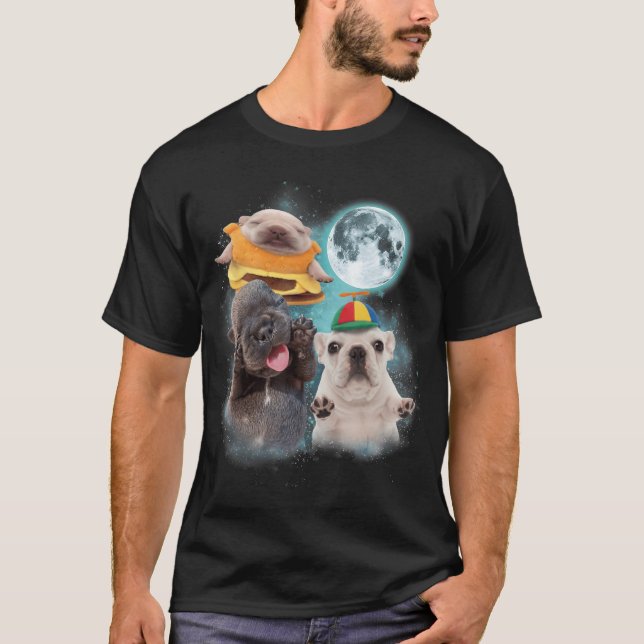 Camiseta Três Pibble Lua Meme Pibble Engraçado para Homens  (Frente)