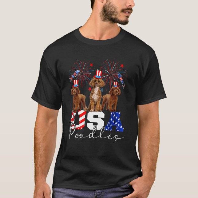 Camiseta Três Poodles dos Estados Unidos Cão Vestindo Hat A (Frente)