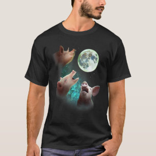 Camiseta Três Porcos Fazendas Engraçados Na Lua 3 Lobos Lob