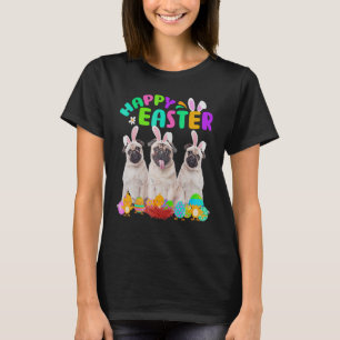 Camiseta Três Pug Vestindo Coelhinha Pug Felz pascoa 1