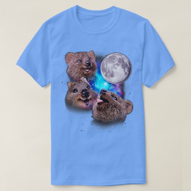 Camiseta Três Quokkas Howl na Lua (Frente do Design)