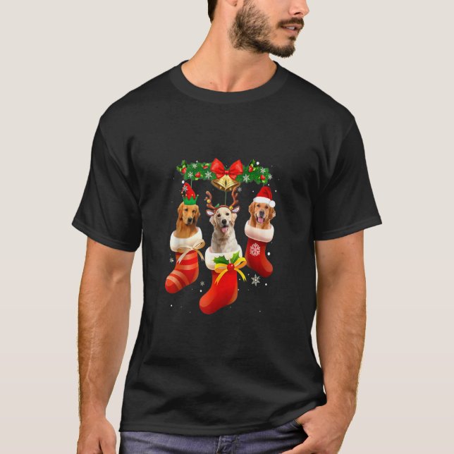 Camiseta Três Retrievers De Ouro Em Sock Christmas Pajama X (Frente)