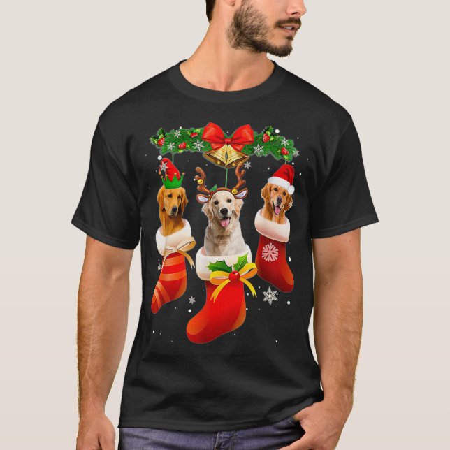 Camiseta Três Retrievers De Ouro Em Sock Christmas Pajama X (Frente)