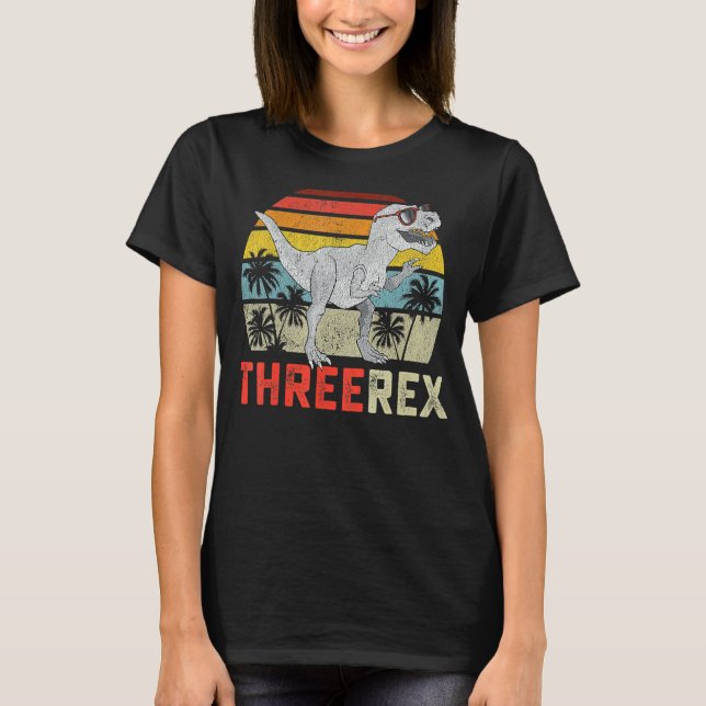 Camiseta Três Rex Aniversário 3 Anos Dinossauro 3º Trex Bo (Frente)