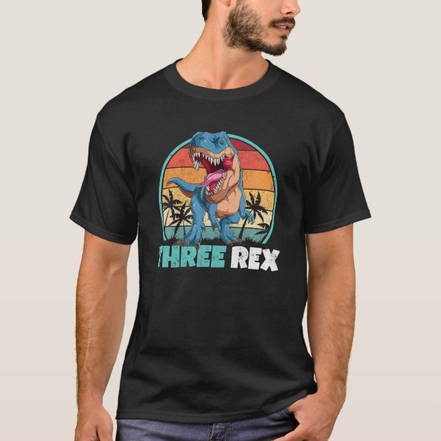 Camiseta Três Rex Girl Boy | 3 Anos 3 Rex Aniversário (Frente)