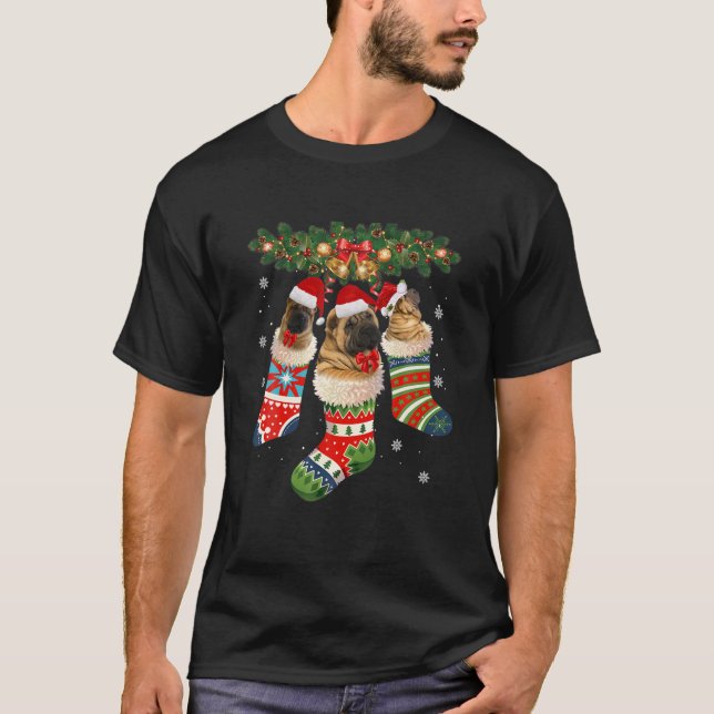 Camiseta Três Shar Pei Em Papais noeis De Natal X-Mas Cão (Frente)