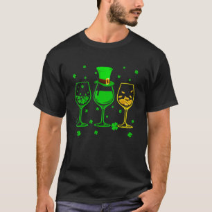 Camiseta Três taças de vinho Shamrock Dia de São Patrício i