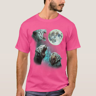Camiseta Três Tigres Brancos Engraçados Na Lua 3 Wolf Wolv