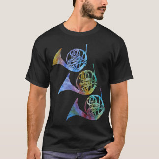 Camiseta Três trompas franceses do arco-íris