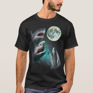 Camiseta Três Tubarões brancos Excelentes Howl na Lua 3 Wol