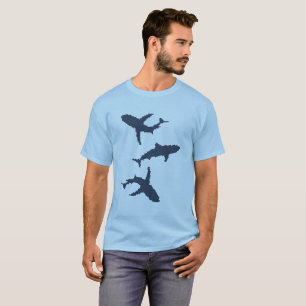 Camiseta Três tubarões design azul-escuro com pontos cruz