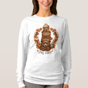 Camiseta Três Ursos Aconchegantes Vibrações de Outono