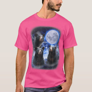 Camiseta Três Ursos Pretos Lua 3 Ursos Selvagens Olhando Pa