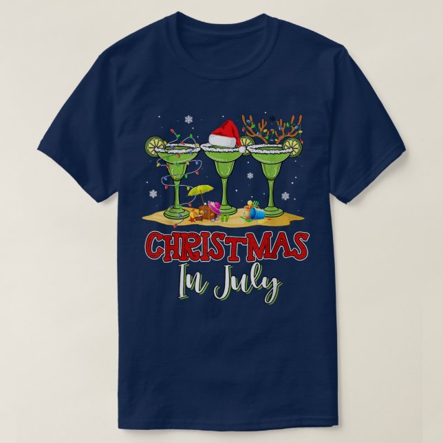 Camiseta Três Vidros De Margarita Engraçado Beber Natal Em (Frente do Design)