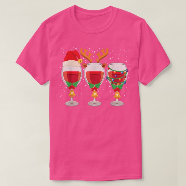 Camiseta Três Vidros de Vinho Vermelho Papai Noel de Natal  (Frente do Design)