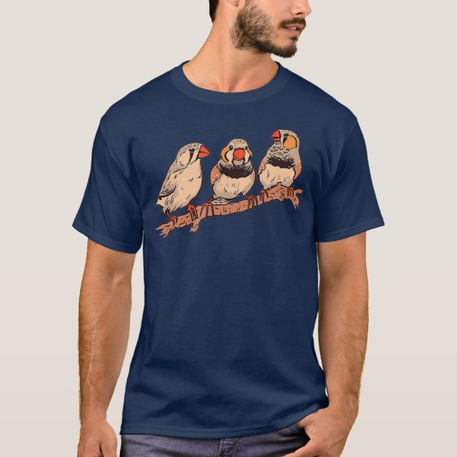 Camiseta Três Zebra Finches Em Um Ramo De Pássaros De Anima (Frente)