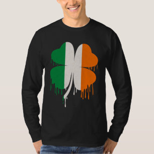 Camiseta Trevo de Quatro Folhas Gotejante Bandeira Irlandes