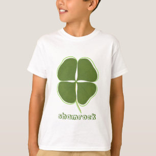 Camiseta Trevo de quatro folhas verde escuro com contorno, 
