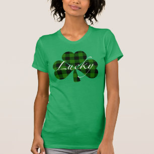 Camiseta Trevo de S. Patrício Sortudo xadrez verde