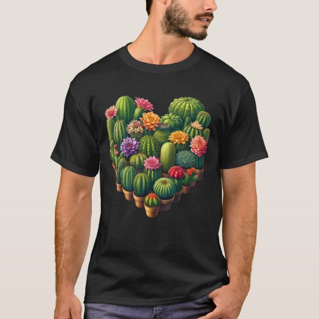 Camiseta Trevo do Jardim do Coração de Cactus Suculto (Frente)