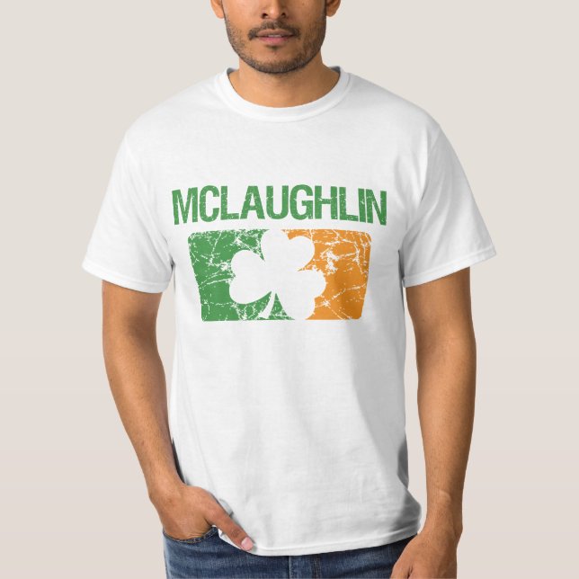 Camiseta Trevo do sobrenome de Mclaughlin (Frente)