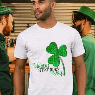 Camiseta Trevo Feliz Dia de São Patrício Brilho Verde 