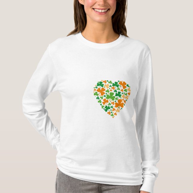 Camiseta Trevos do coração - luva longa das senhoras (Frente)