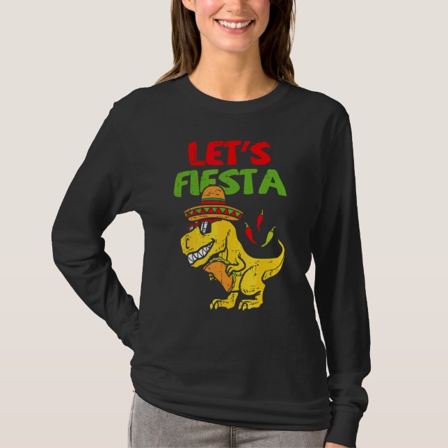 Camiseta Trex Cinco De Mayo Rex Dinossaur Mexicano Deixa Fi (Frente)