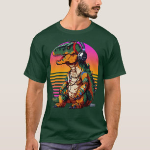 Camiseta Trex com fones de ouvido retro-art4
