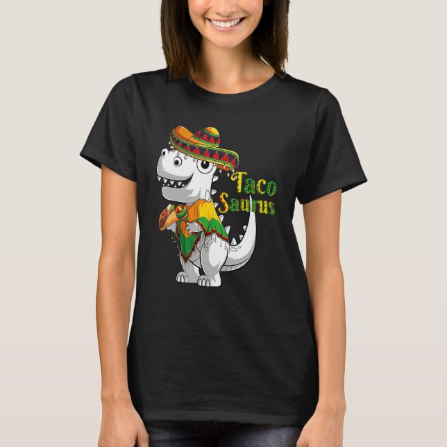 Camiseta Trex Dino Taco Saurus Poncho Sombrero Cinco De Mai (Frente)
