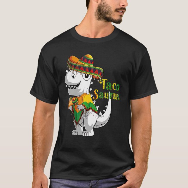 Camiseta Trex Dino Taco Saurus Poncho Sombrero Cinco De Mai (Frente)