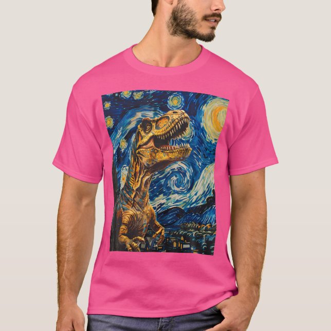 Camiseta Trex Dinosaur Dino - Estilo Van Gogh - Noite Estel (Frente)