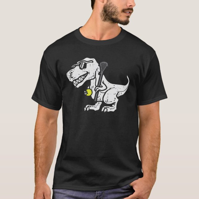 Camiseta Trex Dinosaur Lacrosse Jogador de Lax Engraçado Go (Frente)