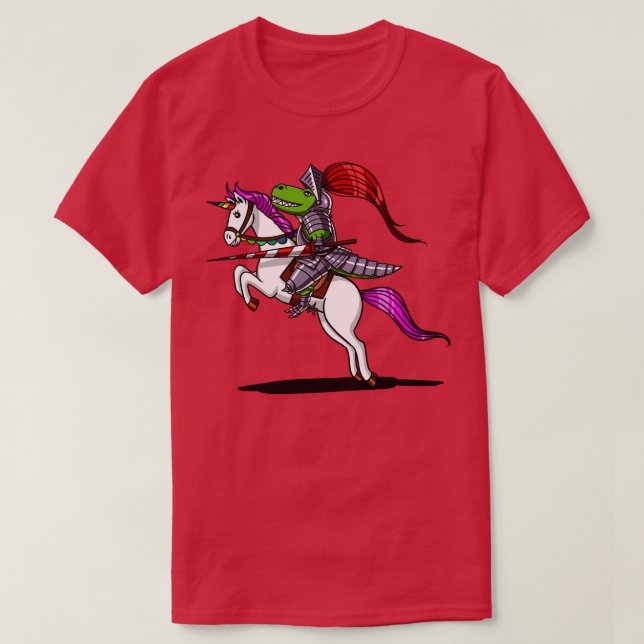Camiseta TRex Dinossaur Knight Riding Unicorn (Frente do Design)