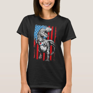 Camiseta Trex Popsicle USA Flag Funny 4 De Julho Dinossaur