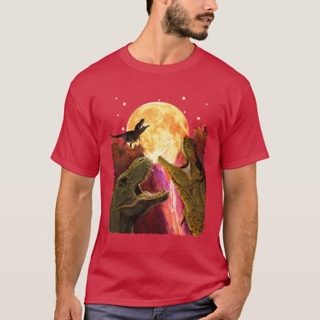 Camiseta TRex Three Dinosaurs Howling At Moon Like Three Wo (Frente)
