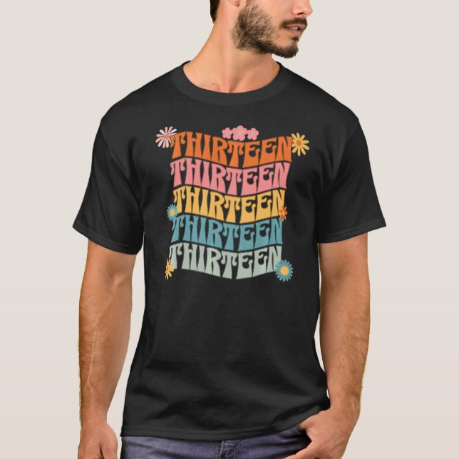 Camiseta Treze Retro 70s Flores Trendy Aniversário 13 Anos (Frente)