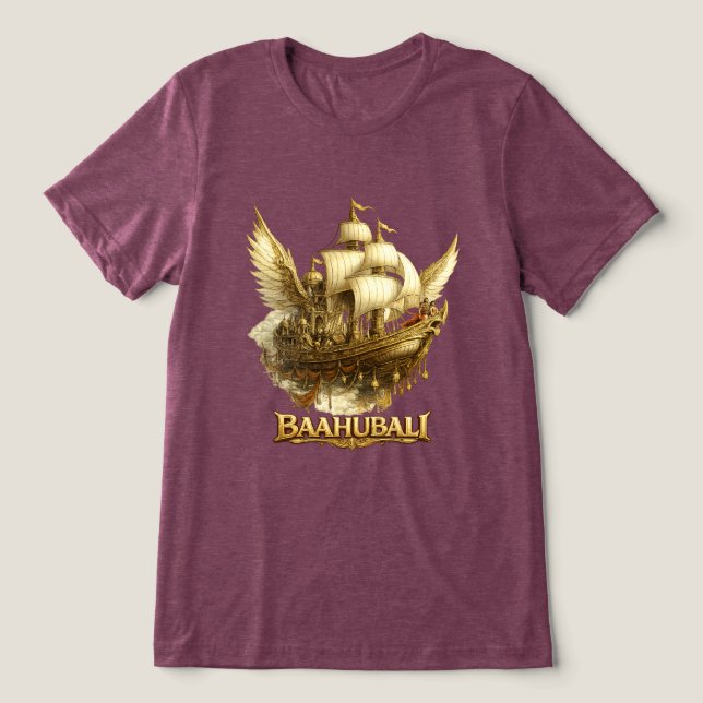 Camiseta Tri-Blenda Navio Voador Fantasia Dourada  (Design frontal)