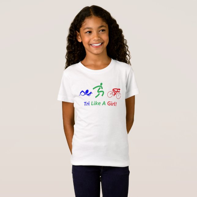 Camiseta Tri como uma engrenagem do Triathlon da menina (Frente Completa)