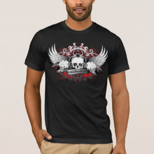 Camiseta tri crânios com rosas