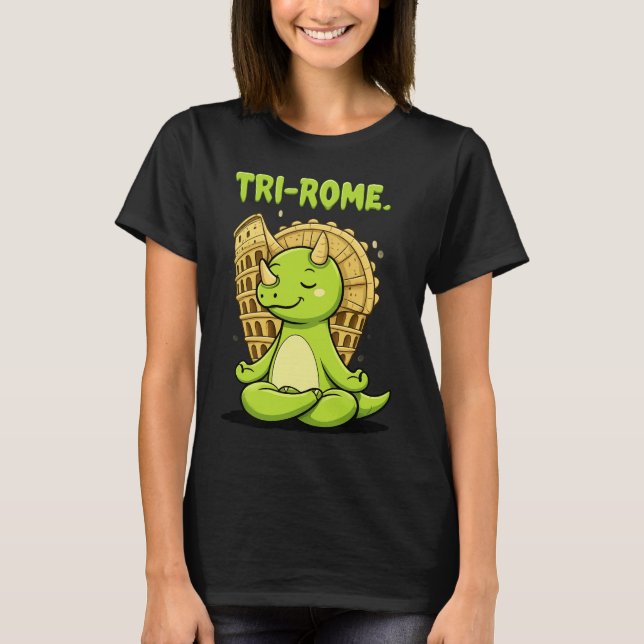 Camiseta Tri-Rome Zen Triceratops: Cute Dinosaur Yoga at th (Frente)